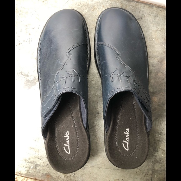 clarks navy blue mules